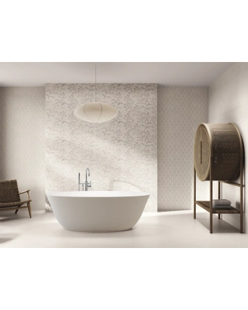 Kanik White Wandfliese mit floralem Dekor, 40x120 cm