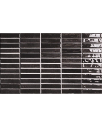 Black Stacked Bond Wall Tile Gloss 10x30 cm