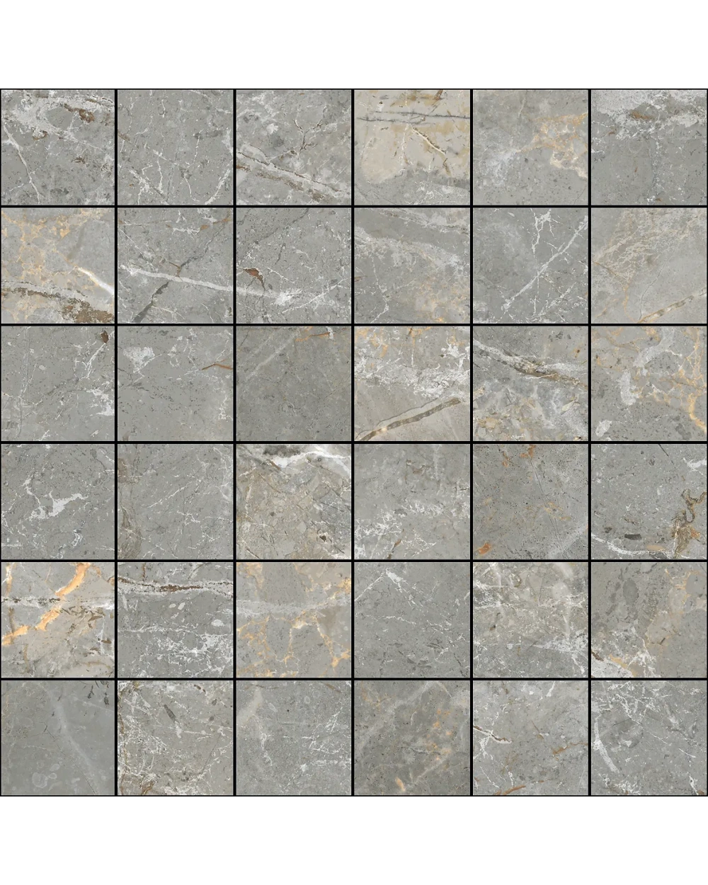 Augustus Grey Mosaic Tile Matt, Marble Look, 30x30 cm