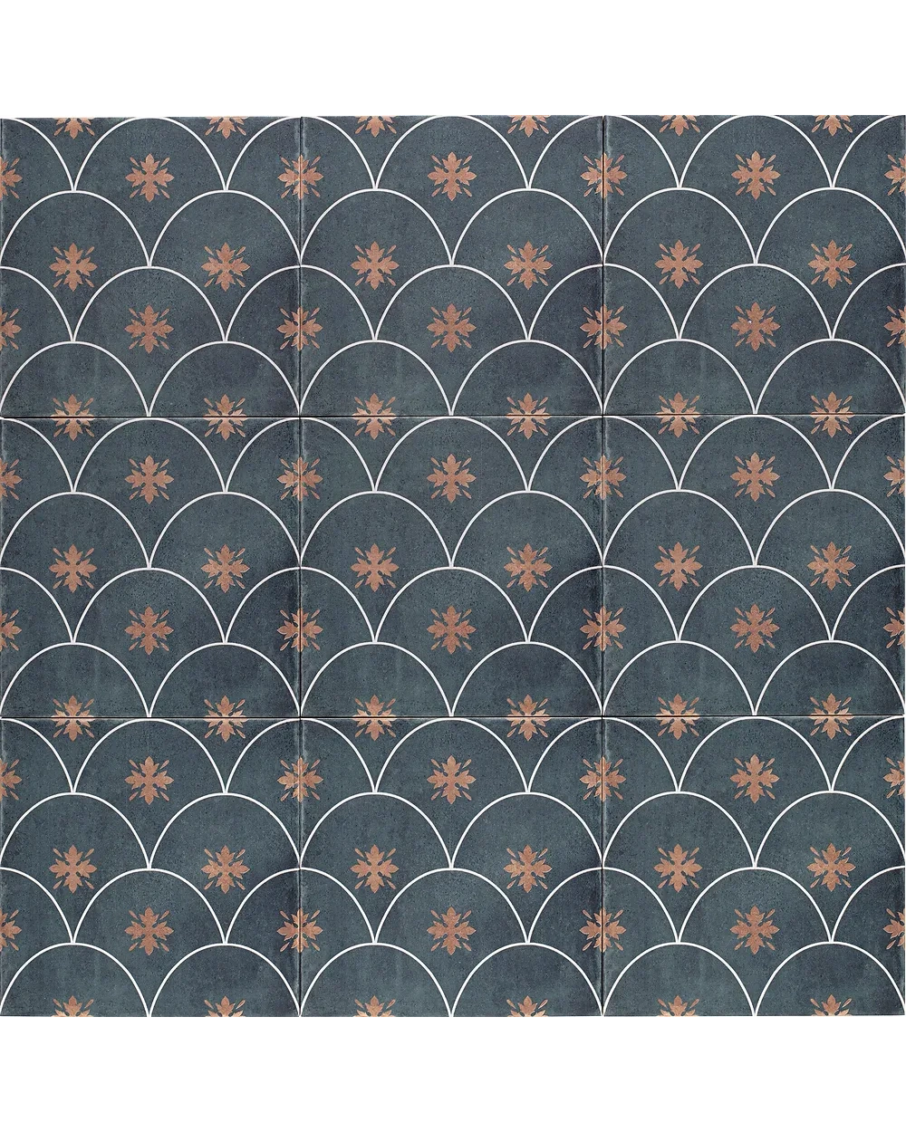 Blaue Halbmond-Fliese im Vintage-Look, matt, 20x20 cm