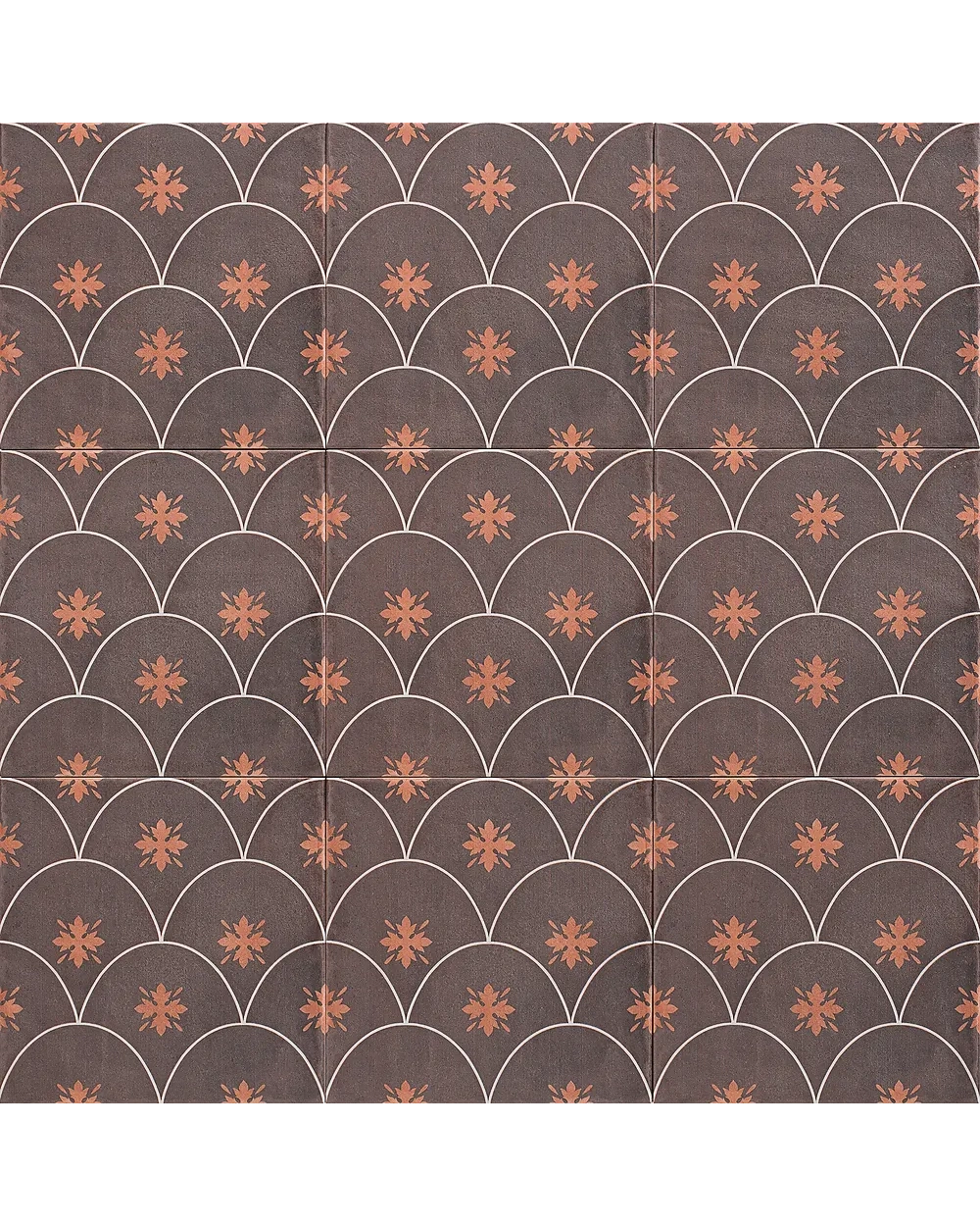 Brown Half-Moon Tile in Vintage Look, Matt, 20x20 cm