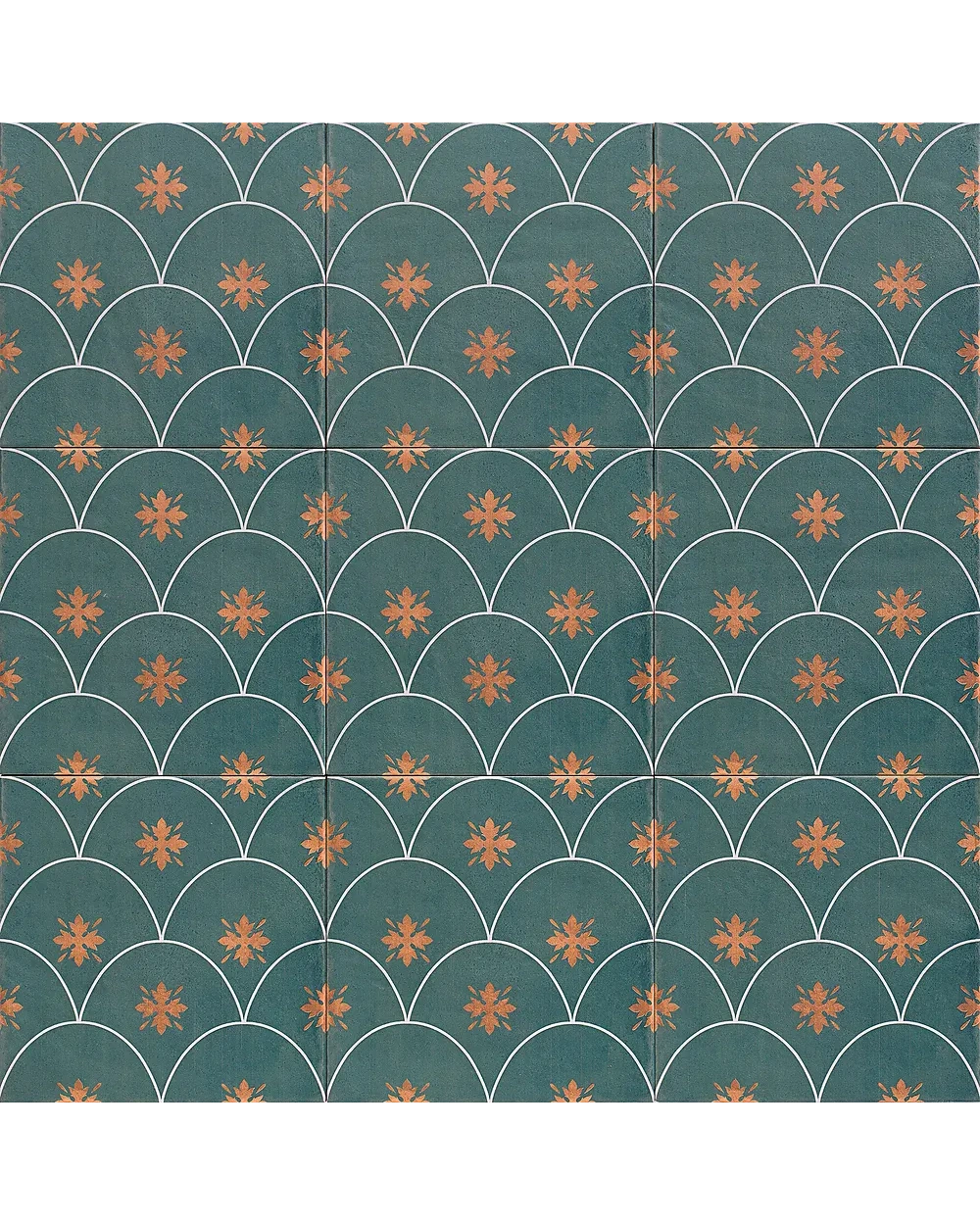 Emerald Green Half-Moon Tile in Vintage Look, Matt, 20x20 cm