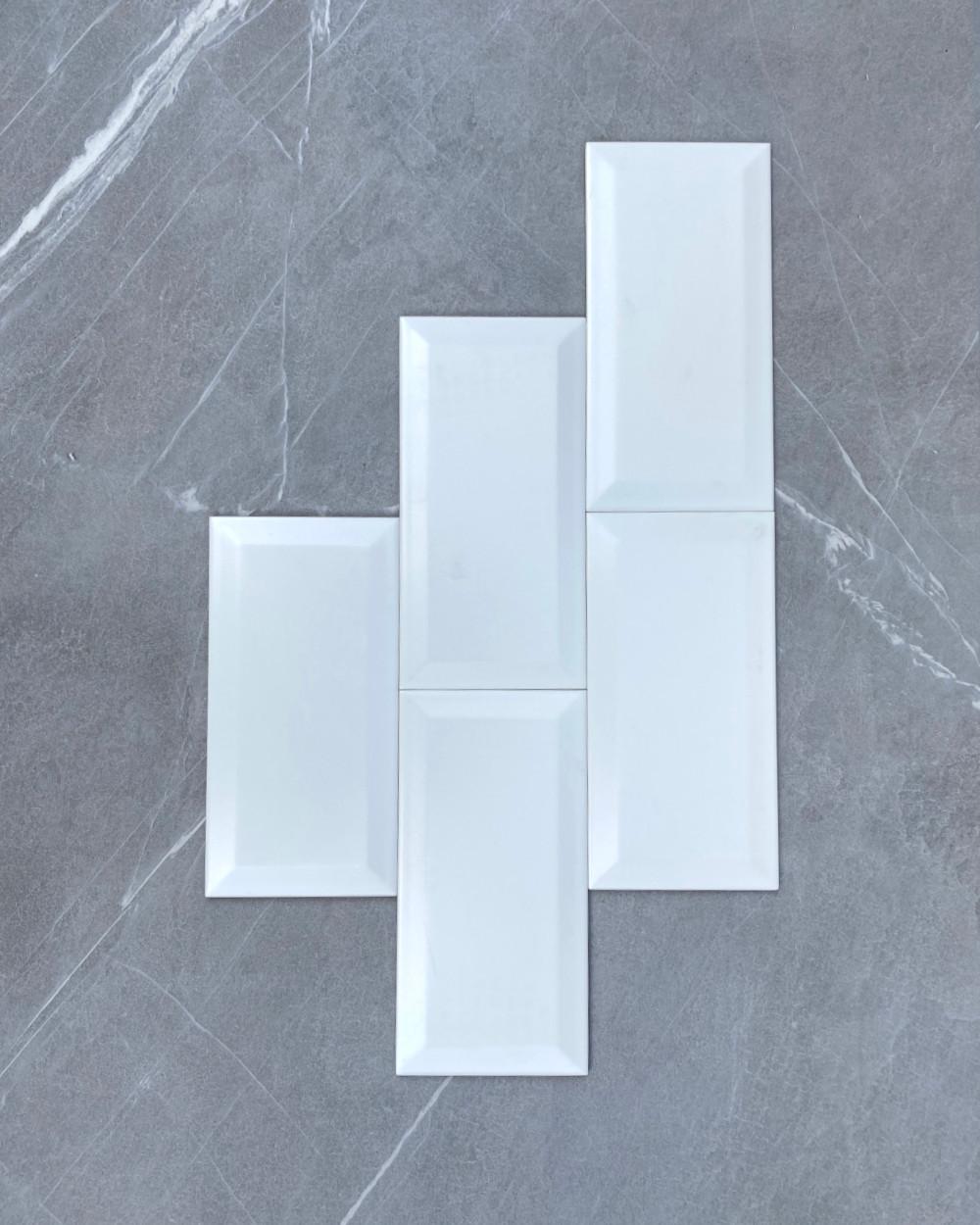 Metro Tile White Dull 10x20 cm with facet | Free shipping sample!