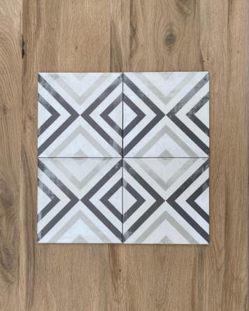 Cement tile "used look" with geometric pattern