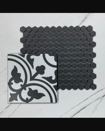 Sechseck Mosaik Schwarz Matt 26x30 cm