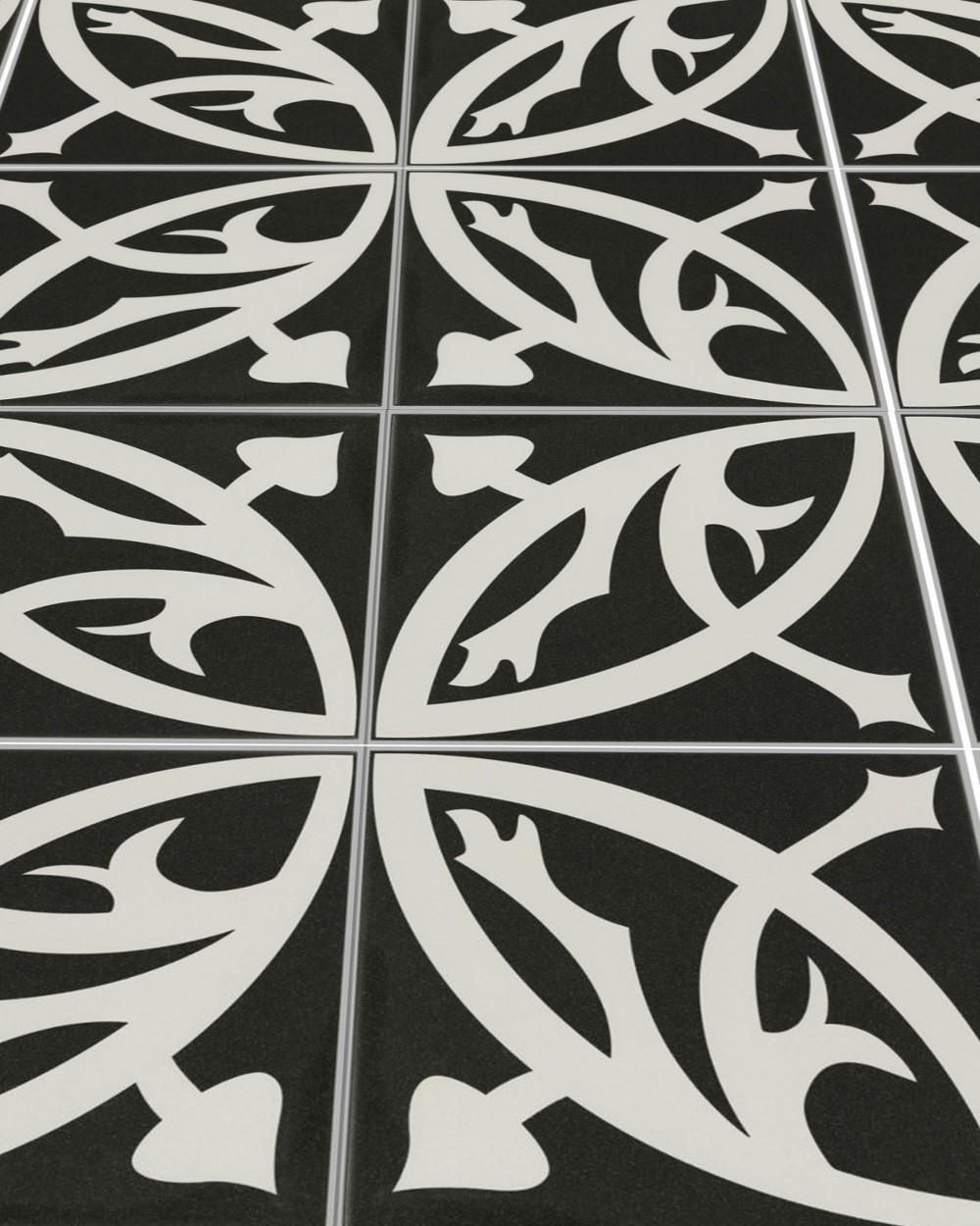 Cement tiles made of porcelain stoneware Art Nouveau Paris Zelie 20x20 cm Black