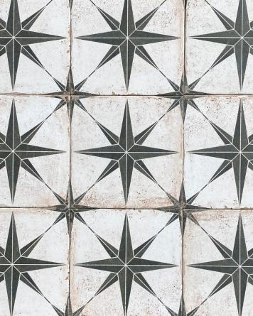 Fliesen mit Stern Used Look Vintage Fliese | Orion Verde 22,5x22,5 cm | MUSTERVERSAND