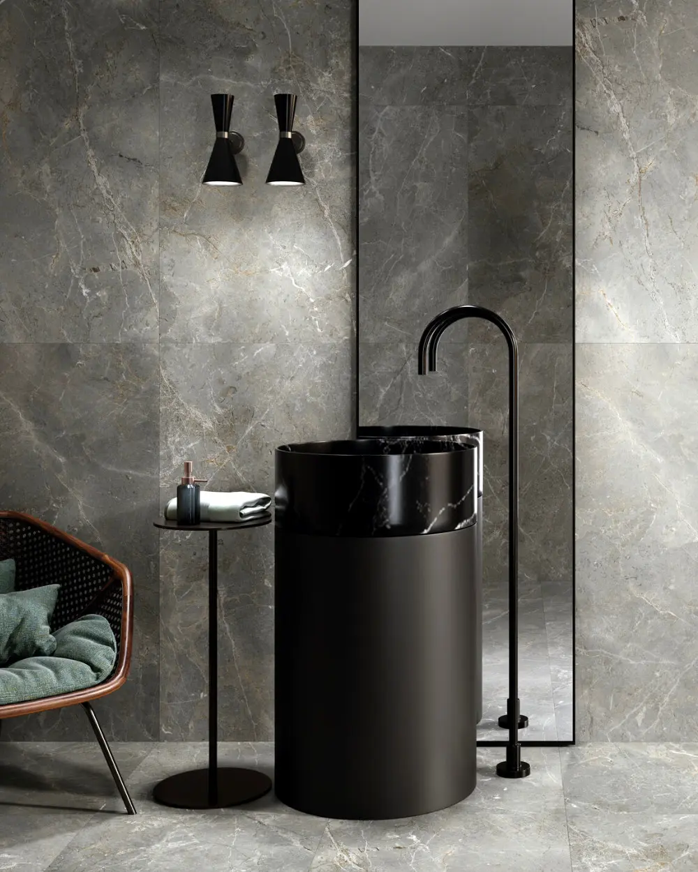 Matte tiles in natural stone look grey 60x120 cm | Beautiful marbling