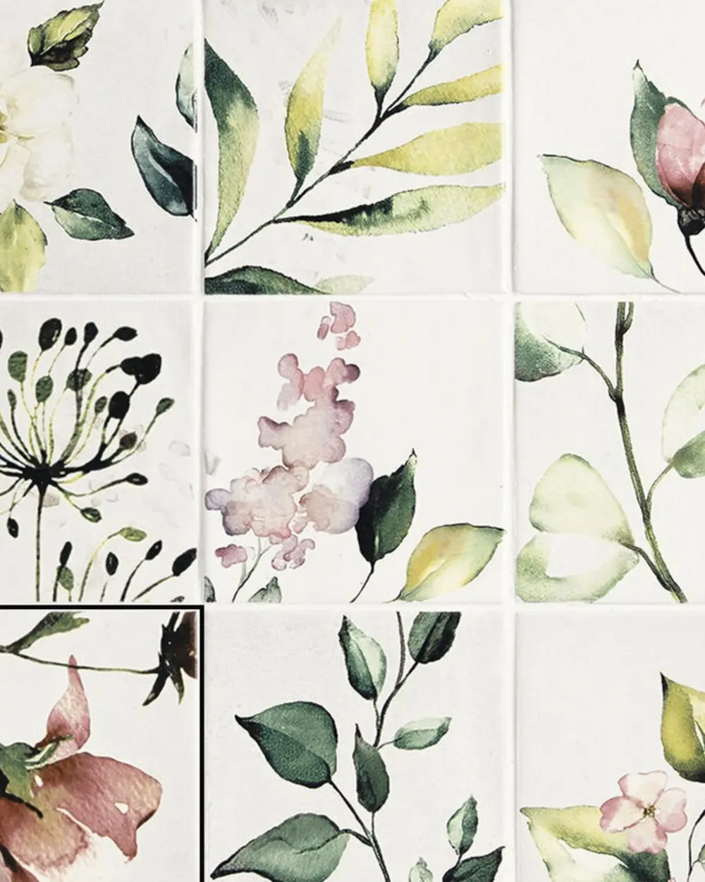 Weiße Wandfliesen mit Blumenmotiv Bad | Küchenfliesen Quadratisch | Prado Ice White Mix 12,4X12,4