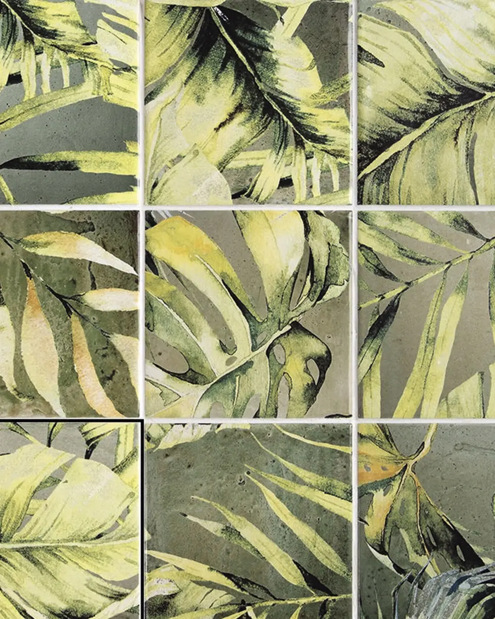 Jungle wall tiles bathroom | kitchen tiles square | Areca Olive Green Mix 12.4x12.4