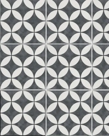 Motif tiles with floral pattern Black White | ENYA COAL 15X15 cm