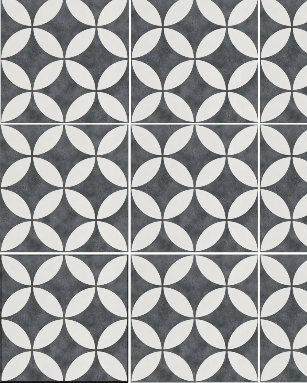 Motif tiles with floral pattern Black White | ENYA COAL 15X15 cm