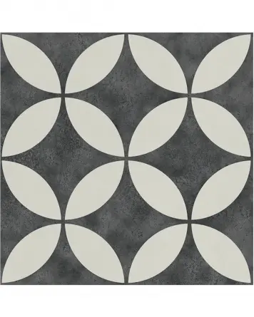 Motif tiles with floral pattern Black White | ENYA COAL 15X15 cm
