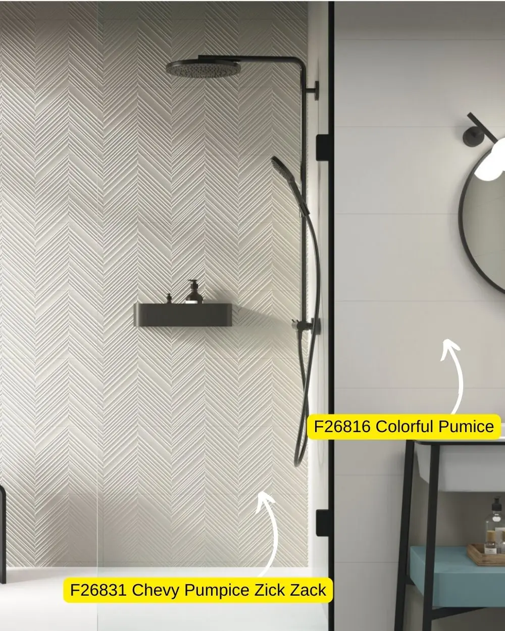 Moderne Wandfliesen mit Zick Zack Design hellgrau 30x90 cm | Chevy Pumice 30x90