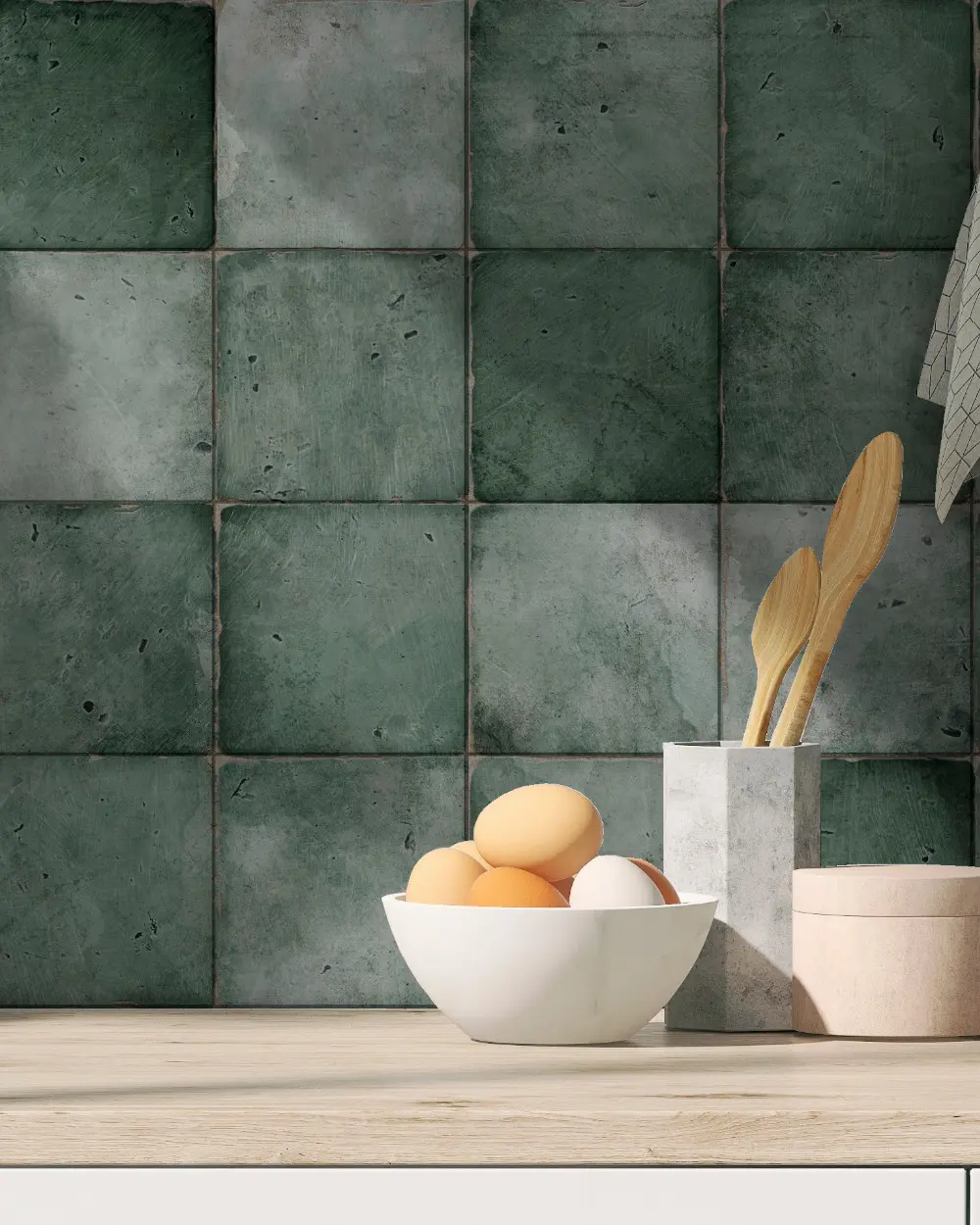 Green antique tiles 15x15 cm rustic | country house tiles in green buy cheap online