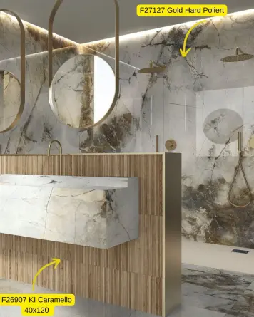 Natural stone-effect bathroom tiles Polished 60x120 cm | Unusual design | In stock