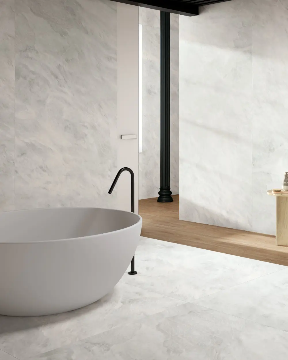 Fliese in Marmoroptik gewolkt Matt 120x120 | Alexandria White matt | Musterversand