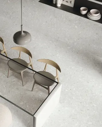 Fliesen Terrazzo Optik Weiß 120x120 cm | Greystone White