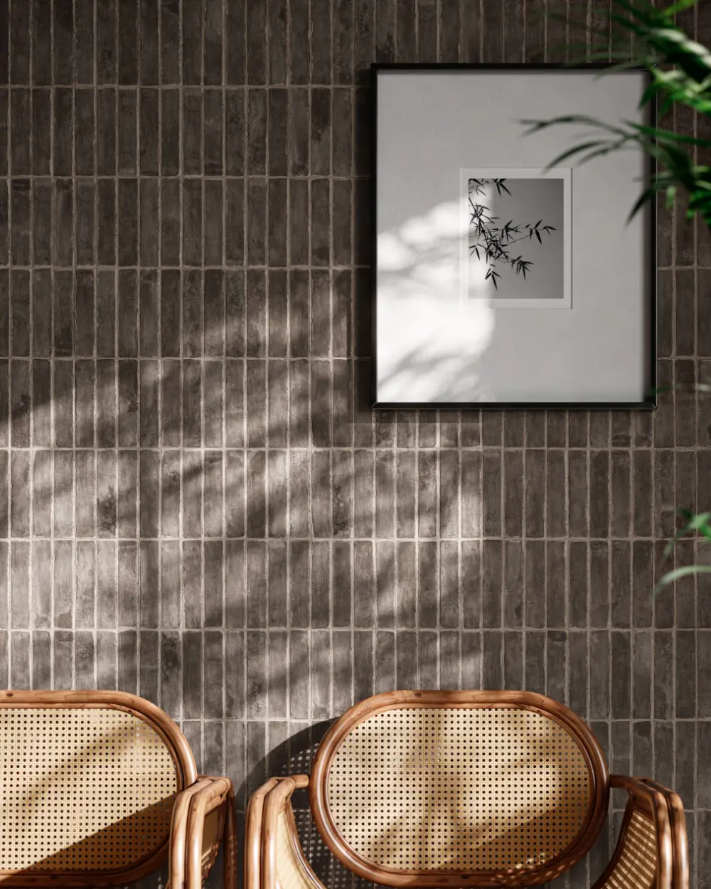 Black brick-effect tile, 5x20 cm | Bricks Moka