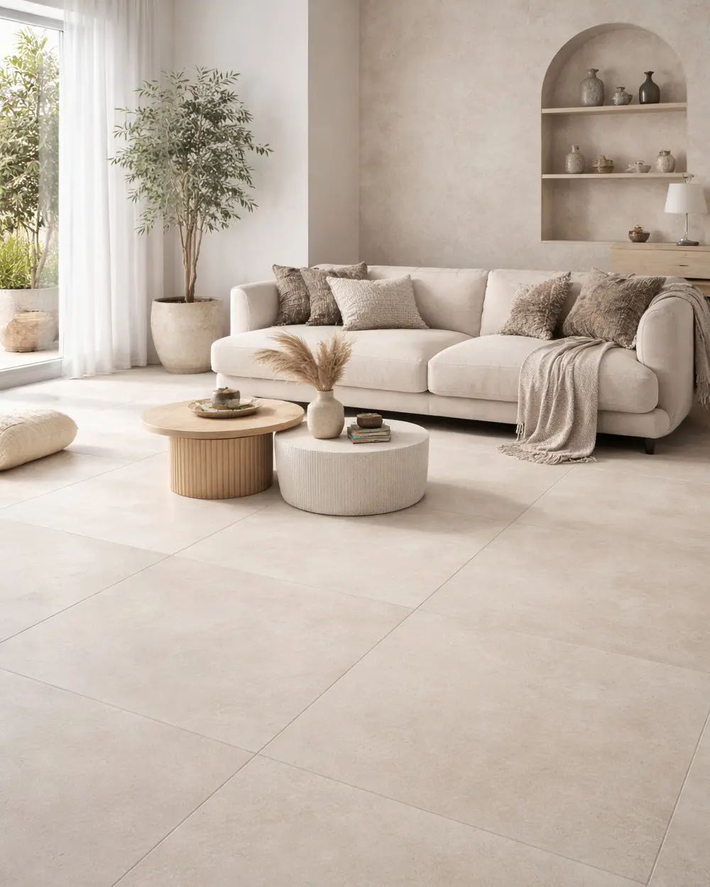 Großformatige Fliesen Beige 1x1 m Sonderposten | Betonoptik Fliesen XXL Beige