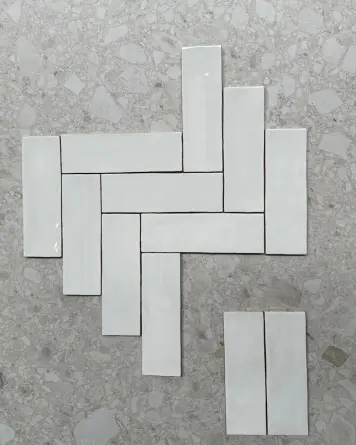 Zellige Fliese mit Krakelee | Nour White 6,5x20 cm