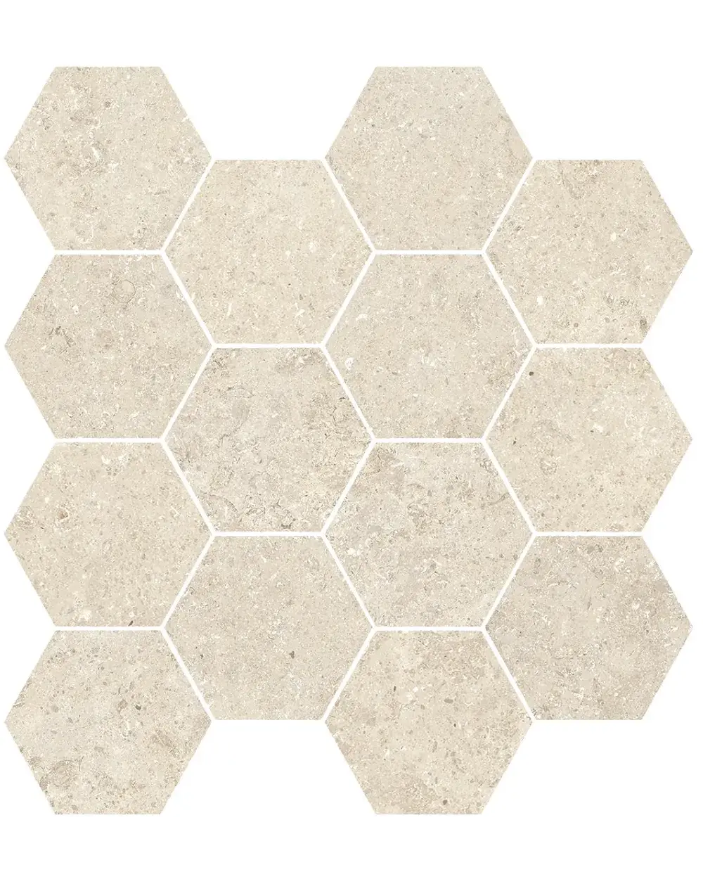 Kyoto Ivory Hexagon-Mosaik – Stein-Optik Matt, 29x27 cm